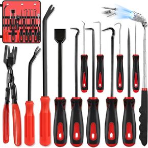 13 Pcs Precision Pick and Hook Set with Scraper, Clip Pliers, Fastener Remover and Magnetic Telescoping Tool Kit for Remove Automotive,Upholstery and Electronics Maintenance Pick Tools