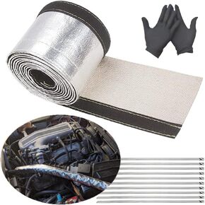 DEGEOBERLIN Heat Shroud Sleeving Exhaust Heat Shield Fuel line Wire Heat Sleeve Golden Hose Heat wrap for Ultimate Hi-Temp Protection with 10PCS Metal Zip Ties (3/4''I.D. x 10FT)