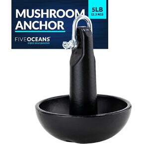 Five Oceans Boat Anchor, Mushroom Anchor, Black PVC Vinyl Coating, Excellent Holding Power on Muddy Weeded Bottoms, 1-Piece Cast-Iron Construction