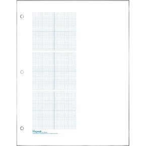 3 Grid Graph Paper, 1/8" Squares and Accentuated Axes, Right Half Blank, Double Sided, Blue Lined, 500 Sheet Ream, Three Hole Punched