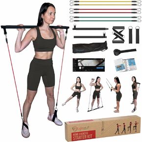 Lightstuff Home Exercise Starter Kit: Multifunctional Pilates Bar with Resistance Bands - Compact, Portable Full-Body Workout Equipment for All Fitness Levels