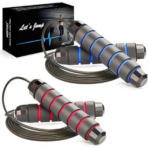 Jump Rope, Ball Bearings Tangle-Free Rapid Speed Cable Skipping Rope, Adjustable Jumping Ropes for Men, Women and Kids - 2 Pack