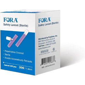 FORA Sterile Safety Lancet (5086), 1.4mm Depth, 30 Gauge, 100 Count, Lancing Device Not Required