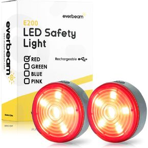 مصابيح دراجة Everbeam E200 LED أمامية وخلفية قابلة لإعادة الشحن | مجموعة مصابيح LED القوية المقاومة للماء والمزودة بمشبك أمان رائعة للعدائين وركوب الدراجات ومشي الكلاب والتجديف بالكاياك - تتضمن أشرطة للارتداء - عبوتان