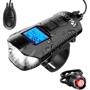 VLOXO Bike Speedometer with Bike Light Set, IPX7 Waterproof Bike Odometer with Horn LED Bike Front Light & Tail Light USB Rechargeable Bicycle Computer