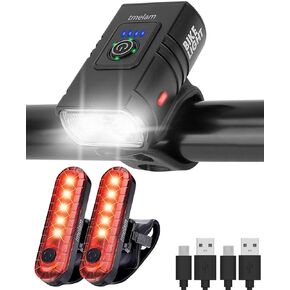 tmelam USB Rechargeable LED Bike Light Set Front and Rear, LED Aluminum Bicycle Headlight, Bike Head Light, Cycling Front Rear Lamp, Waterproof, Power Bank and Phone Holder, 1200LM-1600LM