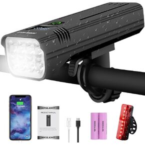 Bike Lights,Bike Light for Night Riding,10000Lumen LED Bike Headlight,Rechargeable Bike Headlight,Bright Bike Lights Front and Back with High Beam&Low Beam Light,Free Taillights