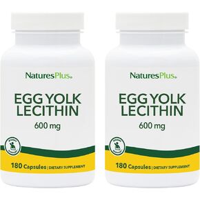 NaturesPlus Egg Yolk Lecithin - 600 mg, 90 Vegetarian Capsules - Pack of 2 - Supports Body's Natural Defenses & Optimal Liver Function - Soy Free, Gluten Free - 90 Servings