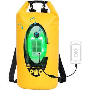 Dry Bag Waterproof with Solar Bluetooth Speaker & Light - 20L Roll Top Dry Sack Keeps Gear Dry for Men Women Kayaking, Beach, Rafting, Boating, Hiking, Camping and Fishing