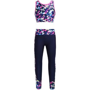 JanJean Little Big Girls 2Pcs Sports Athletic Outfit Gymnastics Tank Crop Top with Leggings Tracksuit Sweatsuit Dancewear