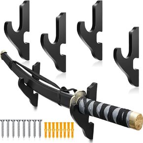 4 Pieces Sword Wall Mount Adjustable Sword Holder Wood Martial Arts Weapons Stand Samurai Sword Weapon Wall Mount Wooden Sword Hangers with Nails