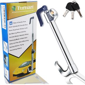 Turnart Steering Wheel Lock Anti-Theft Device Universal Brake Lock Bar Telescopic Pedal Lock Adjustable Car Lock for Sedan Truck Van SUV Security with 3 Keys (Max Length: 34in)