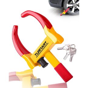 Turnart Heavy Duty Wheel Lock Universal Security Trailer Wheel Locks Wheel Anti Theft for Car ATV SUV Trailer Motorcycle Great Deterrent Bright Color with 3 Keys (Red-Black)