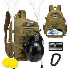 SLINRKE Lacrosse Bag - Extra Large Tactical Lacrosse Backpack for All Lacrosse or Field Hockey Equipment - Two Stick Holders and Separate Cleats Compartment