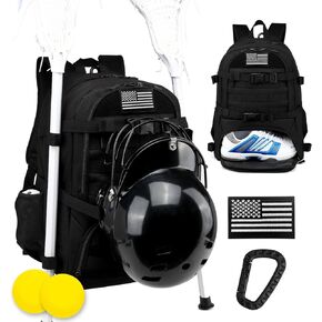 SLINRKE Lacrosse Bag - Extra Large Tactical Lacrosse Backpack for All Lacrosse or Field Hockey Equipment - Two Stick Holders and Separate Cleats Compartment