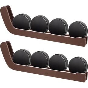 2 Pcs Wooden Hockey Puck Display Shelf Wall Mount Wood Hockey Puck Display Wall Rack Hockey Puck Holder for Players Team Gifts Living Room Storage Decoration Accessories (Brown,Simple Design)