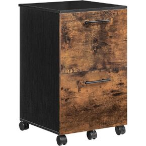 HOOBRO 2 Drawer Mobile File Cabinet, Rolling Printer Stand, Rolling Office Cabinet with 5 Wheels, Wooden Vertical Filing Cabinet fits A4/Letter Size for Home Office, Rustic Brown and Black BF03WJ01G1