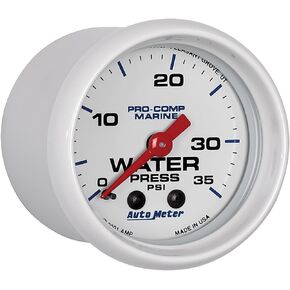 AutoMeter Gauge, Water Press, 2 1/16", 35Psi, Mechanical, Marine White (200772),Multi