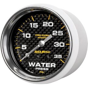 AutoMeter Gauge, Water Press, 2 5/8", 35Psi, Mechanical, Marine Carbon Fiber (200773-40)