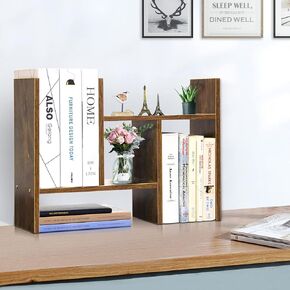 J.M.Deco Desktop Organizers and Storage for Office, Adjustable Desktop Organizer Shelf Double H Display, True Natural Stand Shelf, Desktop Shelf Organizer Black