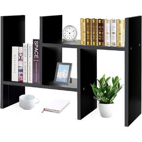 J.M.Deco Desktop Organizers and Storage for Office, Adjustable Desktop Organizer Shelf Double H Display, True Natural Stand Shelf, Desktop Shelf Organizer Black