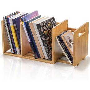 ZOOFOX Bamboo Desktop Bookshelf, Expandable Desktop Organizer, Small Display Shelf Book Rack for Office Supplies, Home Tabletop