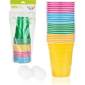 True Neon Kit, Beer Multicolor Set of 24 Cups and 4 Ping Pong Balls, Set of 1, Assorted