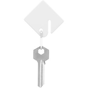 Uniclife 50 Pcs Rack Key Tags 1.5 Inch Slotted Plastic Tags with Metal Snap Hooks White Square Hanging Tags for Key Cabinets Boxes Lockers Sturdy Frosted Item Identifiers for Home Offices and Garages