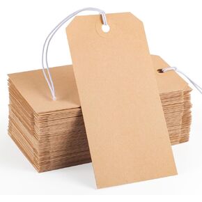 100pcs Brown Paper Shipping Tags with Elastic Rope Large Marking Tags Hanging Paper Tags Attached Reinforced Hole Writable Price Tags Inventory Tags Gift Tags, 4.76'' x 2.36''