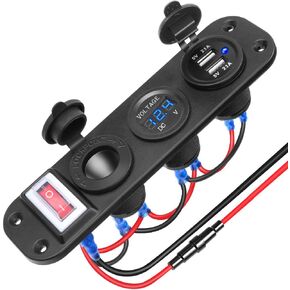 Electop 12V USB Outlet Socket Panel, Waterproof Cigarette Lighter Socket Dual USB Car Charger 2.1A & 2.1A with LED Voltmeter ON-Off Rocker Toggle Switch for Car Boat Marine Motorcycle RV DIY Kit in Kuwait
