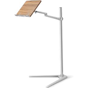 Shikha Book Stand for Reading, Hands-Free Holder for Laptop Phone Tablet with Wooden Pad, Rotated and Liftted Metal Support, 2 Spring Clips.