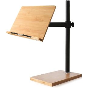 wishacc Book Stand Height Adjustable - Upright Bamboo Book Stand & Holder for Reading Hands Free, Desktop Adjustable Reading Height and Angle Book Rest with Page Clips (11.0 x 8.1 inches)