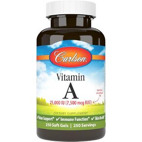 Carlson - Vitamin A, 25000 IU (7500 mcg RAE), Immune Support, Vision Health, Antioxidant, Vitamin A Supplements, 250 Softgels