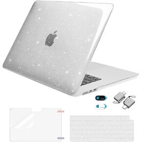 حافظة MOSISO متوافقة مع جهاز MacBook Air 15 بوصة إصدار 2023 2024 M3 A3114 M2 A2941، غطاء صلب من البلاستيك اللامع اللامع وغطاء لوحة المفاتيح وواقي الشاشة وغطاء كاميرا الويب ومحول من النوع C، عبوة من قطعتين، شفاف