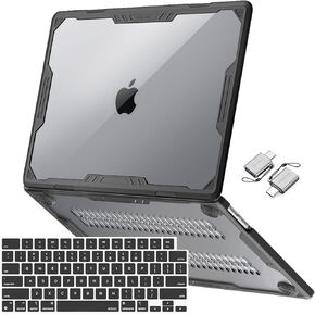 MOSISO Compatible with MacBook Air 15 inch Case 2023 2024 Release M3 A3114 M2 A2941 Touch ID, Symmetric Geometric Heavy Duty Plastic Hard Shell with TPU Bumper&Keyboard Skin&Type C Adapter, Black