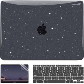 G JGOO Compatible with MacBook Air 13 Inch Case 2022 2021 2020 2019 2018 Release M1 A2337 A2179 A1932 Touch ID, Clear Glitter Plastic Hard Shell Case + Keyboard Cover +50 Pcs Laptop Sticker, Sparkly