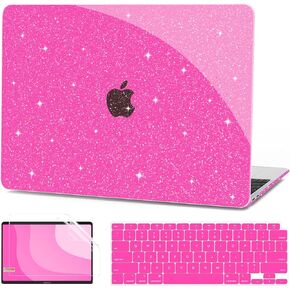 G JGOO متوافق مع حافظة MacBook Air 13 بوصة 2022 2021 2020 2019 2018 الإصدار M1 A2337 A2179 A1932 Touch ID، حافظة صلبة من البلاستيك اللامع الشفاف + غطاء لوحة المفاتيح + 50 قطعة من ملصق الكمبيوتر المحمول، سباركلي