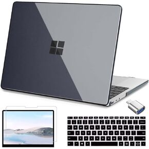Case Compatible with 2020-2022 Release 12.4 inch Microsoft Surface Laptop Go 2/1, Plastic Hard Shell Case Keyboard Cover Screen Protector USB C to USB 3.0 Adapter, Crystal Black