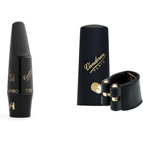 Vandoren SM612B T55 JAVA Tenor Saxophone Mouthpiece and Vandoren LC28P Leather Ligature and Plastic Cap for Tenor Saxophone Bundle