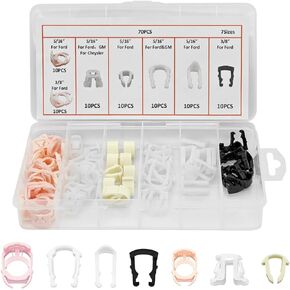 70PCS Car Fuel Line Clips, Automotive Nylon Fuel Line Repair Kit Fuel Hose Retainer Clips Replacement 3/8" 5/16" Fuel Line Clamp with Storage Case, Universal for Vehicle SUV Truck RV