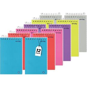 Enday Pocket Notebook, Small Notebooks 3 x 5 Top Bound Small Spiral Notebooks, Memo Pad for Home Office Accessories, 75 Sheets, Mini Notepad in Pink, Purple, Green, Blue, Red, Grey (6 Pack)