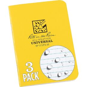 Rite In The Rain Weatherproof Mini Stapled Notebook, 3.25" x 4.625", Brown Cover, Universal Pattern, 3 Pack (No. 471FX-M)