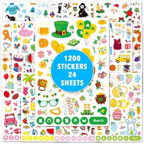 Seasonal Holiday Stickers 1200 Counts Seasonal Monthly Stickers Daily Calendar Planner Scrapbook St. Patrick’s Day Sticker Assortment Festival Holiday Sticker for Boys Girls Easter Stickers Gift in Kuwait