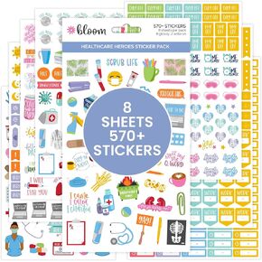 bloom daily planners Healthcare Heroes Planner Stickers - (8 Sheets Per Pack) Essential Caregiver & Frontline Medical Worker Icons for Doctors/Nurses/etc.- Calendar Decorating, Planning & Scrapbooking