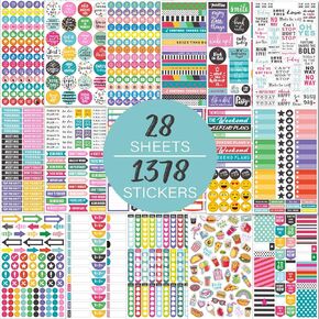 Planner Stickers Pack - 28 Sheets / 1378 Stickers, Stylish Variety Assortment Bundle Planner Accessories for Planning or Decorating Planners, Journals & Calendars, Re-stic as Special Design