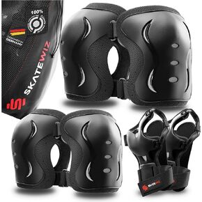 SKATEWIZ Kids Knee Pads and Elbow Pads Set & Wrist Guards for Roller Skating [6pc] Skating Pads Protective Gear Adult and Kids - Roller Skate & Skateboard Pads