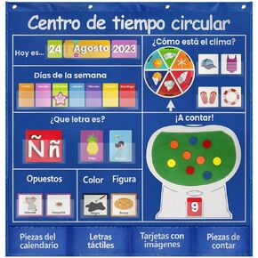 Mewise Spanish Circle Time Center Pocket Chart, Calendar Weather Activities learning Center for Classroom, Colors/Shapes/Opposites/Counting for Classroom Homeschooling Educational Supplies