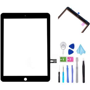 Black Digitizer Repair Kit for iPad 9.7" 2018 iPad 6 6th Gen A1893 A1954 Touch Screen Digitizer Replacement (Without Home Button) +Pre-Installed Adhesive + Tools