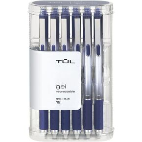 TUL Gel Pens, Retractable, Fine Point, 0.5 mm, Gray Barrel, Blue Ink, Pack Of 12