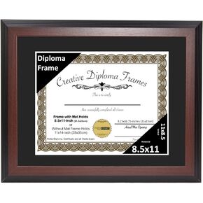 إطارات صور إبداعية إطار دبلومة الماهوجني مقاس 11 × 14 بوصة مع حصيرة سوداء لحمل وثائق شهادة التخرج مقاس 8.5 × 11 بوصة مع شماعة حائط مثبتة